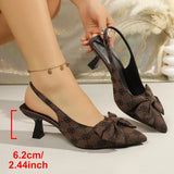 Fashion Design Stiletto High Heel Sandals Women Sexy Pointed Toe Printed Mules Sandals Woman Plus Size 43 Bowknot Party Shoes