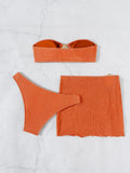 With Skirt Wrinkled Bandeau Bikini Female Swimsuit Women Swimwear Three-pieces Bikini Set Metal Ring Bathing Suit Swim Beachwear