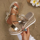 Women's Wedges Sandals Luxury Platform Slippers Sexy 2026 Women Shoes Shiny High Heels Women Beach Shoes