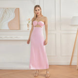 Women Floral Print Tie Backless Dress for Bohemian Party Evening Ring Cut Out Strapless Bodycon Long Dresses