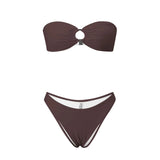 2026 Summer Womens Solid Color Bikini Sets Strapless Bra Tops with Thong Swimsuits 2 Pcs Set Bathing Suits for Beach Pool