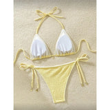 High Cut Leg Two-Pieces Bikini Set Bather Bathing Suit Swim Wrinkled Crinkled Halter Bikini Women Swimwear Female Swimsuit M125