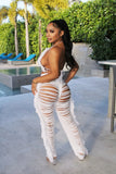 DEKAWomen Tassel Pants Knitted Bra Top Bikini Set Swimsuit Handemade Crochet Bikini Cover Up Tassel Beach Long Wrap Pant