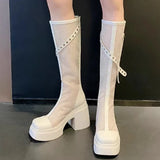 2025 Summer Fashion Breathable Mesh Boots for Women Party Platform Zipper Mid-Calf Boots Woman Solid Buckle Strap Shoes Ladies