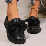 2025 Spring Black Bow Tie Loafers Women Preppy Platform Thick Sole Pumps Lady British Retro Style Office Pu Leather Shoes Mujer