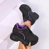 Black Chunky Wedge Sneakers Women Plus Size 42 Lace Up Platform Sneakers Woman Pu Leather Thick Bottom Vulcanized Shoes Female