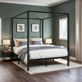 Hoomich Canopy Bed Frame Four Poster Metal Crossbar Easy Assembly