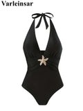 S - XL New With Skirt Deep V Neck Halter One Piece Swimsuit Women Swimwear Female Starfish Padded Bather Bathing Suit Swim V7977