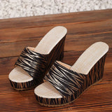 Fashion Stripe Print Thick Bottom Slippers Women New Wedge Chunky Platform Sandals Woman Summer Daily High Heel Slides Female