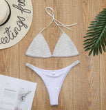 Bikini 2026 Sexy Diamond Rhinestones Solid Swimwear Swimsuit Women Triangle Halter Bikinis Set Bathing Suit Beach Bikini Female