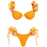 Flower Bikini With Skirt Set Sexy Women 3Pcs Swimsuit Push Up Swimwear Female Bandeau Biquini Bathing Suit Bodysuit Beachwear