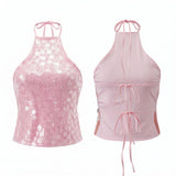 Women’s Backless Sequin Vest Summer Slim Fit Halter Tank Tops Summer Club Party Sexy Sleeveless Shirts Streetwear