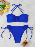 Halter Bandeau Bikinis 2026 Women Sexy Swimsuit Solid Padded High Waist Swimwear Female Bathers Bathing Swimming Swim Suit
