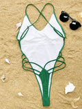 Sexy Extreme G String Thong Women Ribbed Swimwear One Piece Swimsuit Female Cross Backless Monokini High Cut Bathing Suit Swim