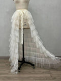 White Ruffled Tiered Tulle Over Wrap Skirts Women Sheer Mesh Summer Maxi Skirt Low Long Beach Tulle Skirt Bridal Detachable FR8E