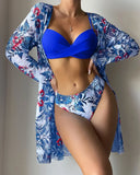 20 Colors Three Piece Bikinis Set Women Sexy Push Up Swimwear Swimsuit Plants Print Bathing Suit Bikini Cover Up Banadores Mujer