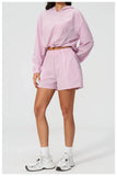 Summer Sun Protection Yoga Suit Women Contrasting Colors Long Sleeve Hoodies Top High Waist Shorts Running Fitness Athletic Wear
