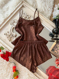 Fashion Leopard Print  Women Pajamas Set 2 Piece Elegant Sleepwear Round Neck Top Paired with Shorts for Home