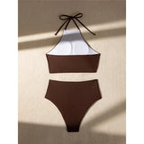 Halter Wrinkled High Neck Female Swimsuit High Waist Bikini Women Swimwear Two-pieces Bikini Set Bather Bathing Suit Swim V5616