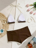 Sexy Splicing Halter Shorts Bikini Female Swimsuit Women Swimwear Padded Bather Bathing Suit Swim Two-pieces Bikini set K8132
