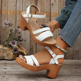 Zoki White Chunky Heeled Sandals Women Summer 2025 Braid Band Gladiator Sandals Woman Ankle Strap Casual Platform Sandles Mujer