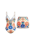 S - XL New Floral Printed With Skirt Women Swimwear V Neck High Leg Cut Bather Bathing Suit Swim One Piece Swimsuit Female K8041