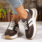 Fashion Stripe Thick Bottom Sneakers Women 2026 Autumn Platform Lace Up Sport Shoes Woman Anti Slip Thick Sole Running Shoes