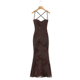Sexy Backless Cross-cutout Strap Dress For Women Heavy-duty Fishbone Steel Support Slim-fit Jacquard Gown Fishtail Long CAUP
