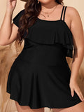 VigoJany 2026 Black Tankini Swimwear Women Plus Size Two Pieces Swimsuit Ladies Big One Shoulder Ruffle Tankini Bathing Suit