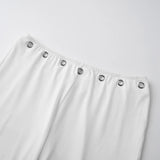 Womens Summer Cropped Pants Mid Rise Flare Trousers Stylish Casual Leg Pants with Silver Eyelet Capris