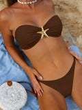 Sexy Bandeau Bikini Set 2026 Women Coffee Starfish Ornament Push Up Thong Swimsuit Brazilian Beach Bathing Suit Micro Swimwear