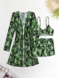 New Sexy 3 Pieces Suit for Women Neck Hanging Bikini Set+Cover-up Swimwear Sunproof Tankini High Waist Shorts Swimsuit Beachwear