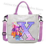 KPop Demon Hunters Canvas Shoulder Bag for Boys Girls Cartoon Letter Printed Crossbody Pouch Students Portable Fashion Handbag