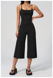 Gym Workout Yoga Sets Women Square Neck Slimming Sports Tank Top Fitness Gym Suit Outdoor High Waist Flare Pants Two-piece Set