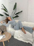 Autumn Winter Two Pieces Pajamas Sets Women Sleepwear Sexy V Neck Long Sleeve Tops and Trousers Set Loungewear Home Clothes