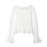 Women's Fashion Embroidered Tulle Blouse White Lace Ruffle Trim Tie Front Blouse Sleeve V Neck Casual For Women Daily Wear F4FI