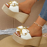 Street Bow Knot Chunky Platform Slippers Women Fashion Round Toe High Heel Sandals Woman Plus Size Wear-Resistant Slides Mujer