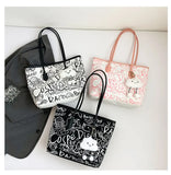 Large Capacity Printed Tote Bag, Fashion and Versatile Casual Single Shoulder Handbag with Pendant, College Style Women's Bags