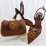 Doershow beautiful Italian Shoes And Bag Sets For Evening Party With Stones Italian Leather Handbags Match Bags!  HC1-1