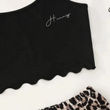 Women's Pajamas Set Sexy Lingerie Leopard Print Sling Sleepwear V-Neck Sleeveless Top and Shorts Sets Pyjamas Homewear