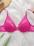 New fashionable rose red bra with steel ring lace thin sexy Lingerie semi transparent women's underwear 2635