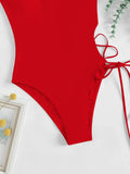 2026 Print Lace Up Back Swimsuit One Piece Solid Swimwear Women Bathing Swimming Suit Female Padded Summer Beachwear Bodysuit