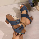 Retro Hollow Out Thick-Heeled Sandals Women Summer Lightweight High Heels Slippers Woman Plus Size Outdoor Platform Sandles 43