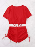 2026 Plain Drawstring Two Pieces Women Swimsuit Solid Sexy Swimwear Female Bathers Bathing Swimming Suit Summer Beachwear