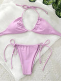 Sexy 12 Color Halter Mini Micro Thong Bikini Female Swimsuit Women Swimwear Two-pieces Bikini set Bather Bathing Suit Swim Lady