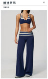 Fake Two-piece Sports Bra Yoga Sets Women Coffee Striped Patchwork Folding High Waist Wide Leg Pants Gym Running Fitness Suits
