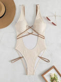 New Sexy One Piece Swimsuit Swimwear Women Pit Striped Hollow Backless Cross Straps Solid Beachwear Bathing Suit Banadores Mujer