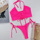 Sexy High Cut Leopard Bikini Women Thong Swimwear Female Swimsuit Two-pieces Bikini set Lace Up Bather Bathing Suit Swim Lady