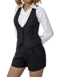 Women Waistcoat  Vintage Sleeveless V Neck Button Down Vest Blazer Fashion Top