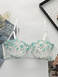 French Floral Embroidery Mesh Balconette Bra Women Underwire Thin Adjustable Straps See Through Breathable Summer Sexy Lingerie